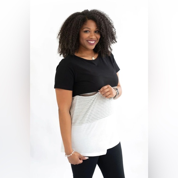 NWOT Black & White Striped Color Block Women's Maternity Nursing Top Sz XS - Picture 8 of 10